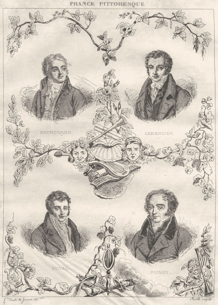 FRANCE. Raynouard; Lemercier; Duval; Picard 1835 old antique print picture